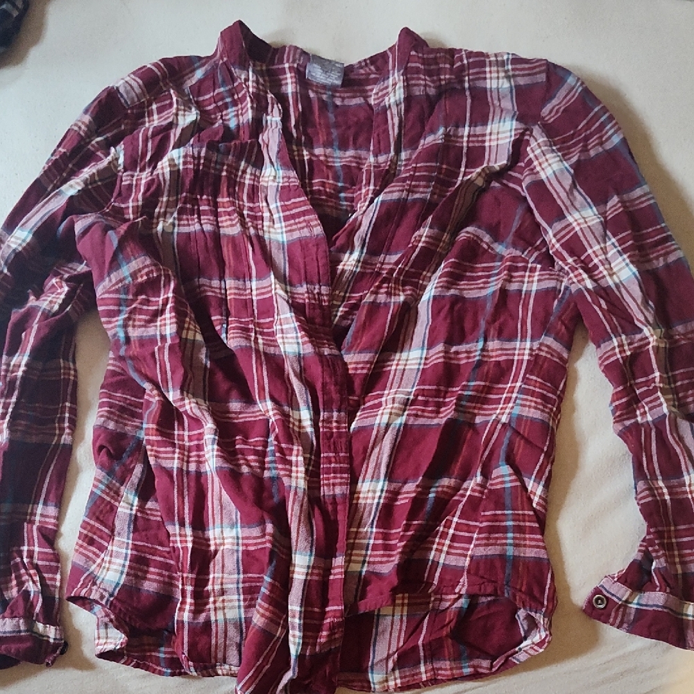 Laura Scott Burgundy Plaid Shirt